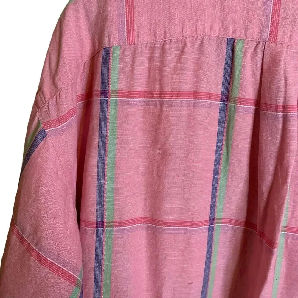 JEZEQUEL FRANCE Cotton Short Sleeve Button Up Shirt Mens Size XL Pink Plaid Golf - Picture 5 of 7